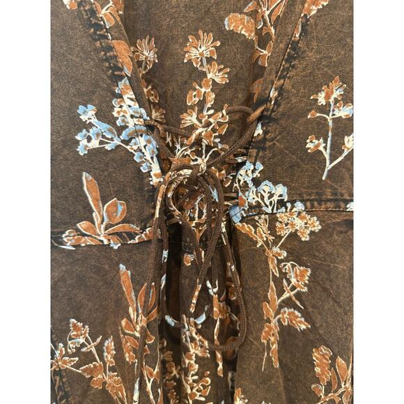 Back In The Saddle Floral Shirt Back Tie Western Brown Medium - Picture 6 of 8